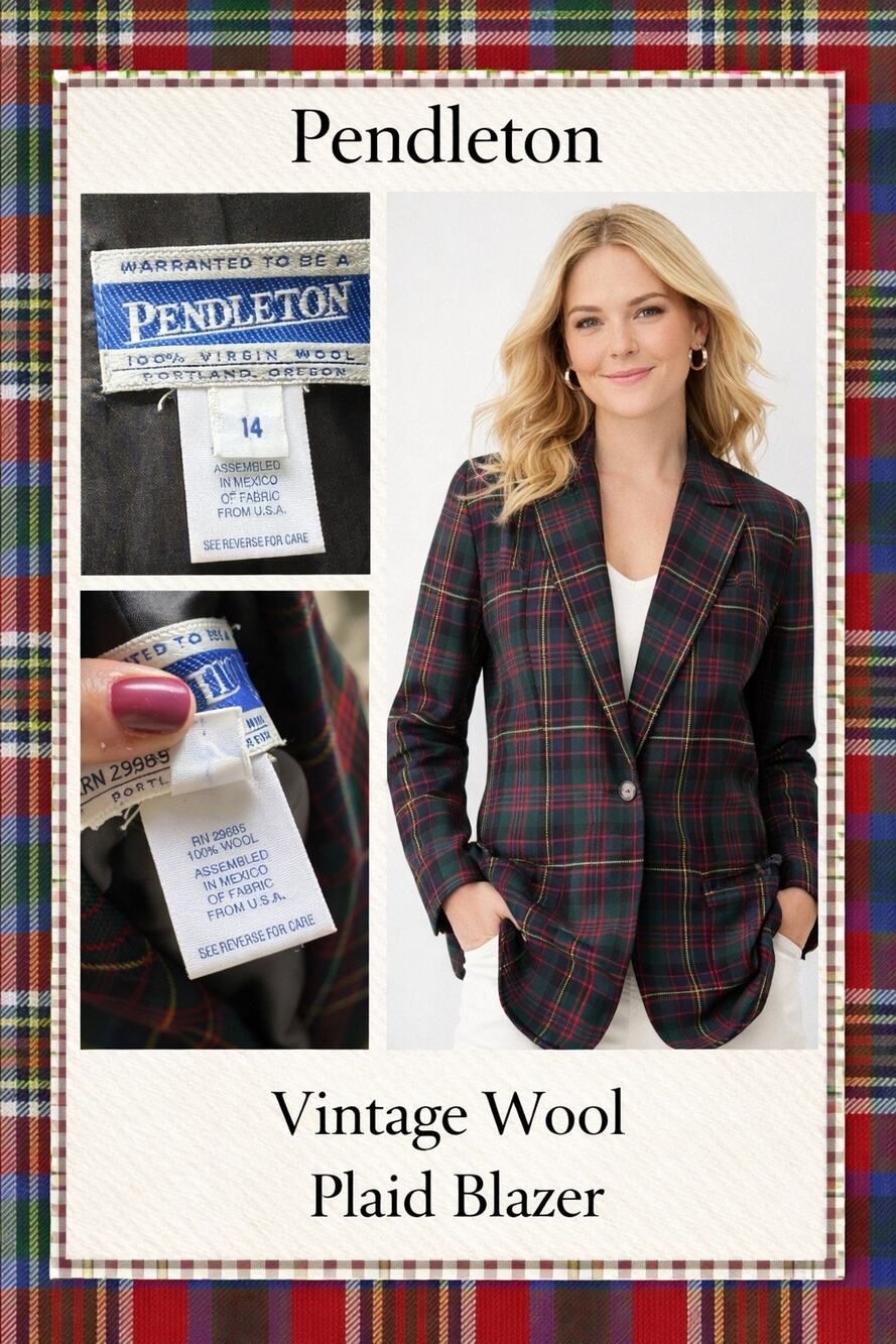 Vintage Pendleton Women’s Blazer Size 14 Red Tartan Plaid 100% Wool